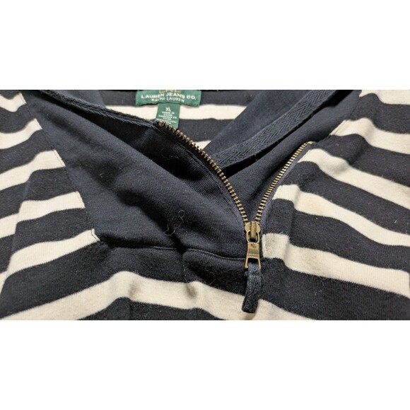 Ralph Lauren Black white Striped Pullover Sweat Shirt Top XL zip accent - Picture 3 of 7